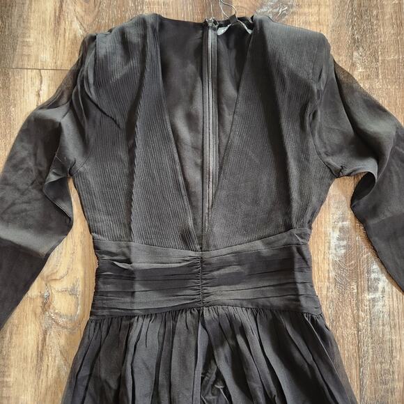 Retrofete Angela Dress Black Silk Size XS Long Sleeve Sheer NWT V Neck - Picture 4 of 15